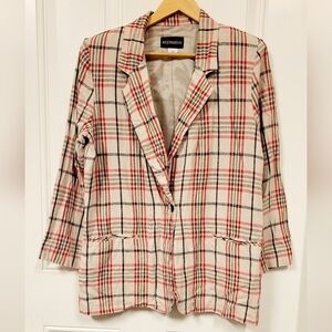 vintage requirements plaids blazer suit jackets neutral red Linen cotton size 12